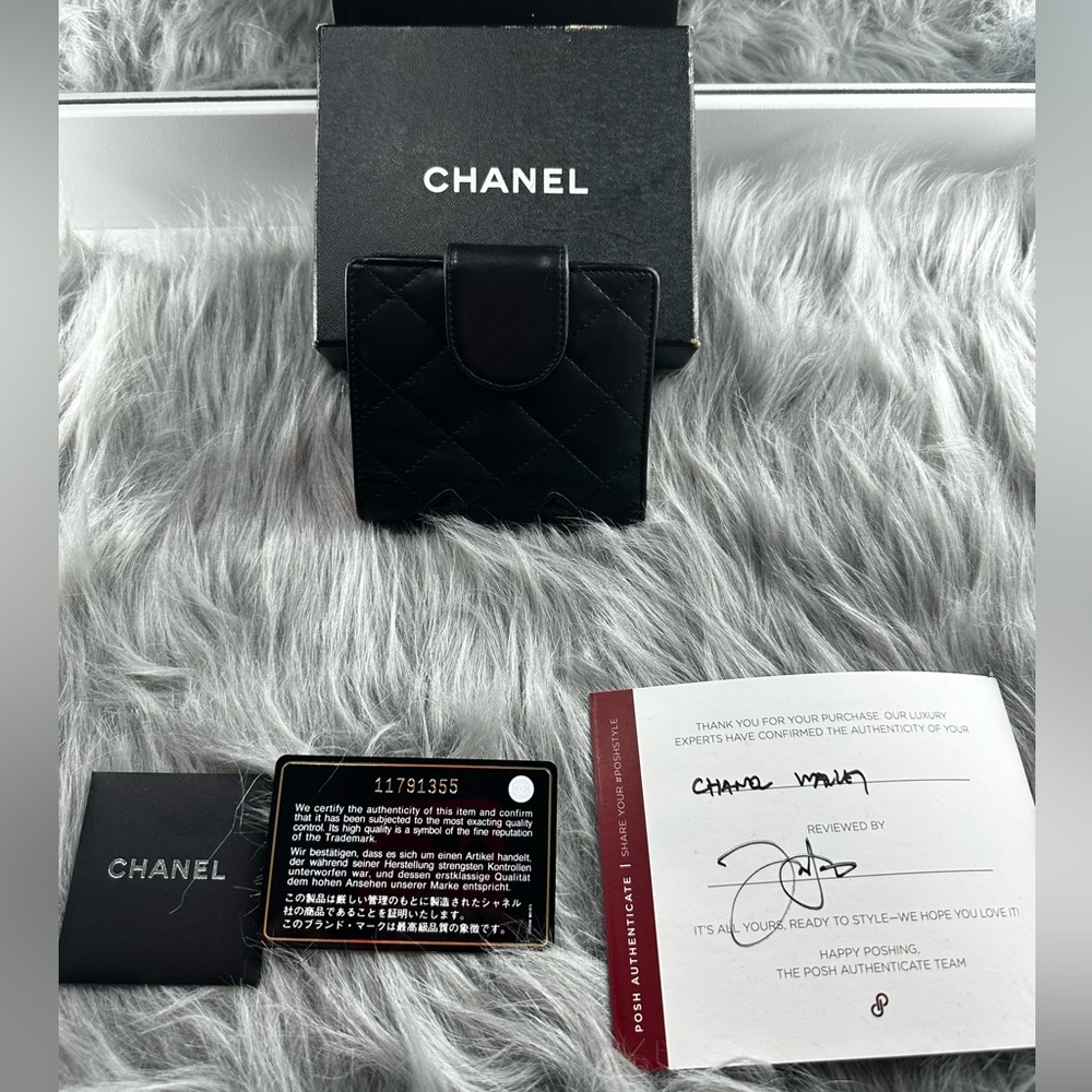 Chanel Black Quilted Calfskin Compact Cambon Wallet